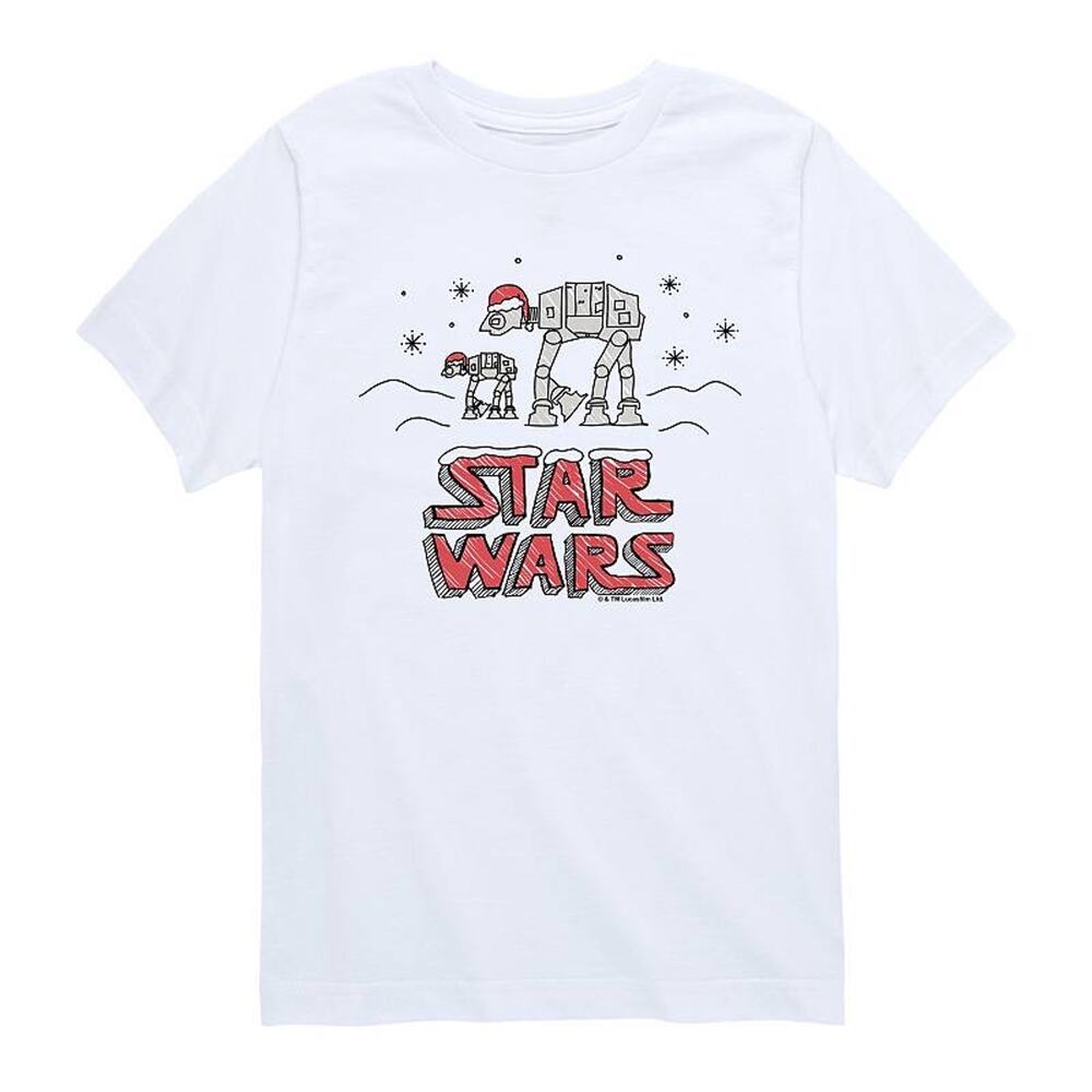 Gildan Kids Christmas Star Wars Graphic T-Shirt Short Sleeve Size L White